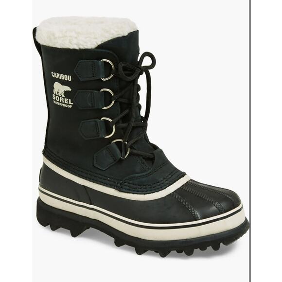 Sorel Caribou WP Women Snow Boot Black and White - Picture 1 of 4